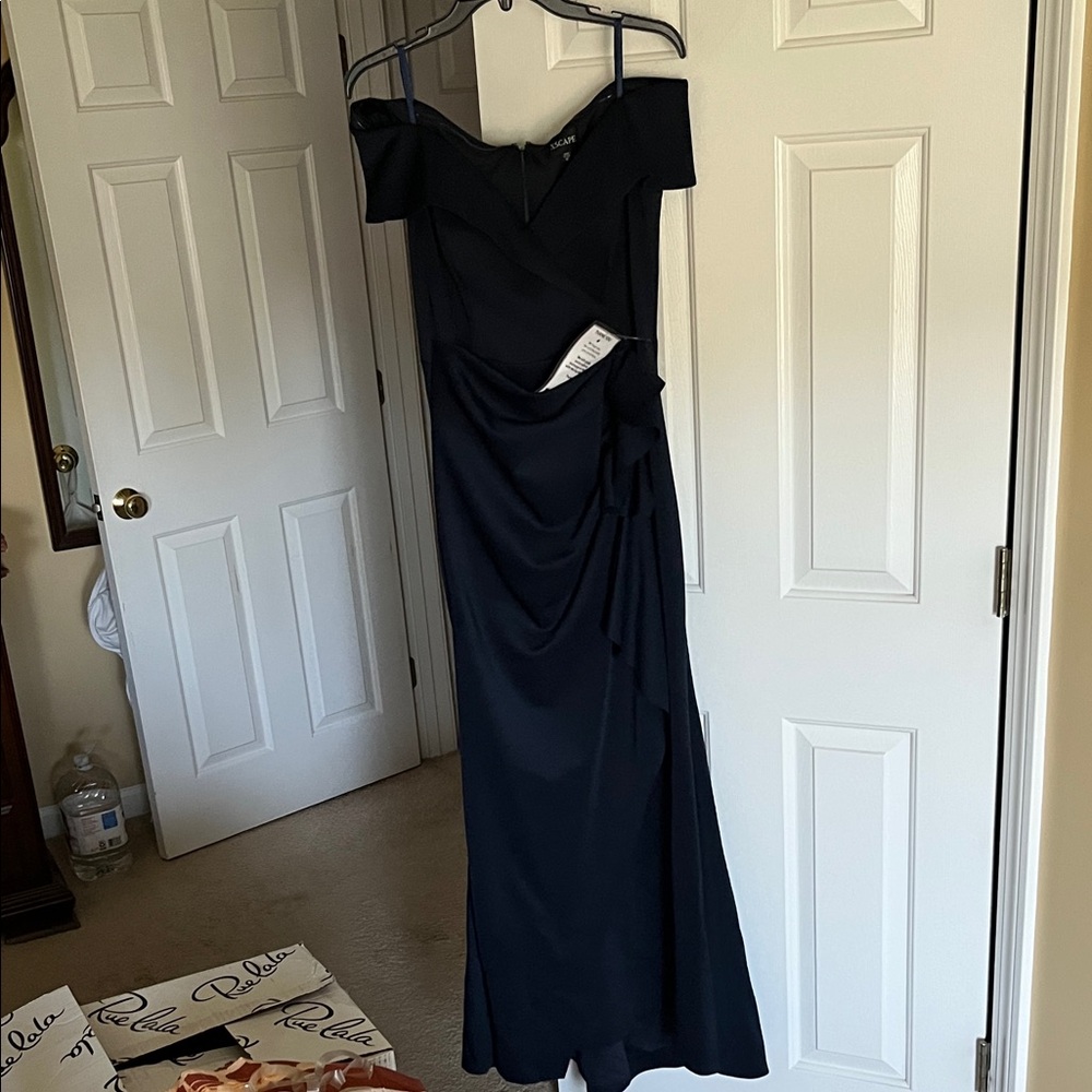 Xscape Strapless navy gown